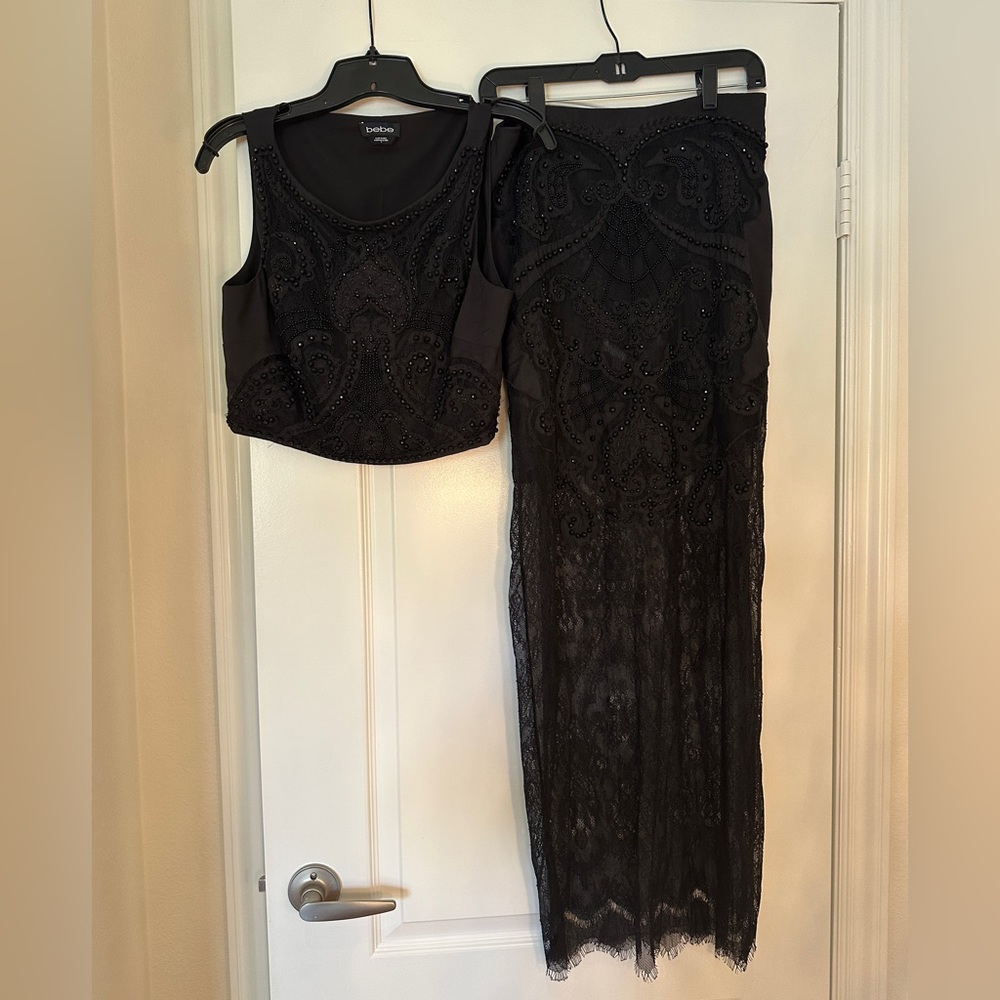 Black Bebe Beaded Two-Piece Dress Set